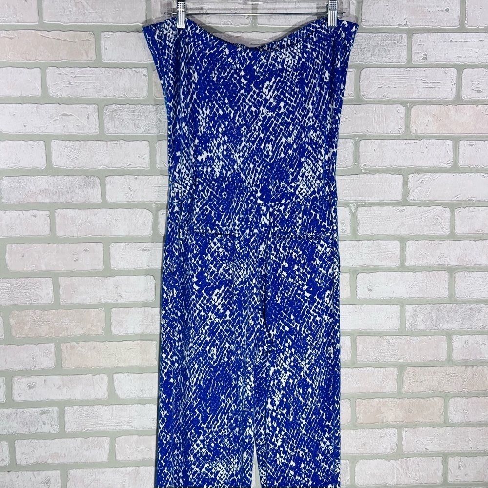 Diane Von Furstenberg Ani Blue and White Print Strapless Jumpsuit Size S - Picture 8 of 14